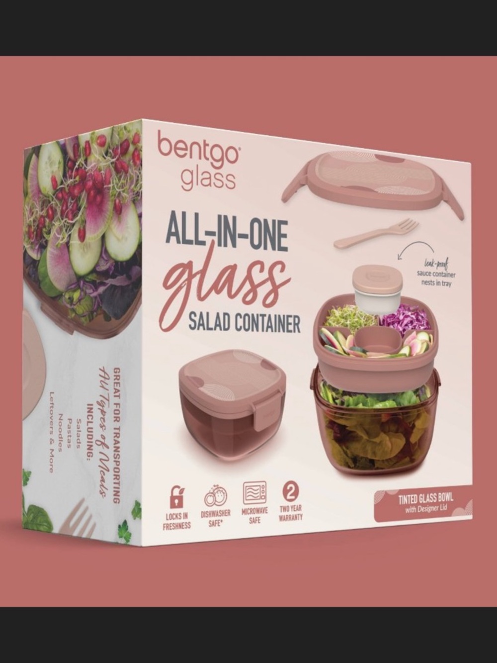 Bentgo 7.6c Glass All-in-One Glass Container Mod Curves Dessert Rose - NIB